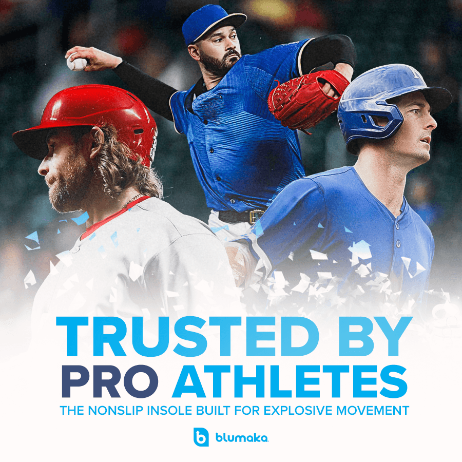 Trusted by Pro Athletes — baseball players montage with Blumaka branding