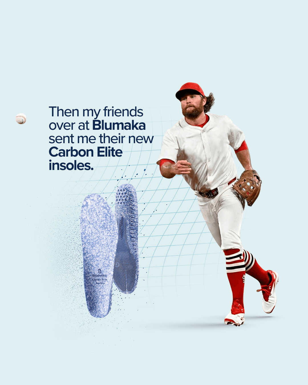 Then my friends at Blumaka sent me their new Carbon Elite insoles — pitcher throwing action shot